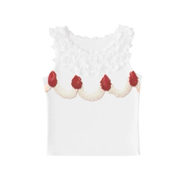 Tops - White and Red Kids Ruffled Top